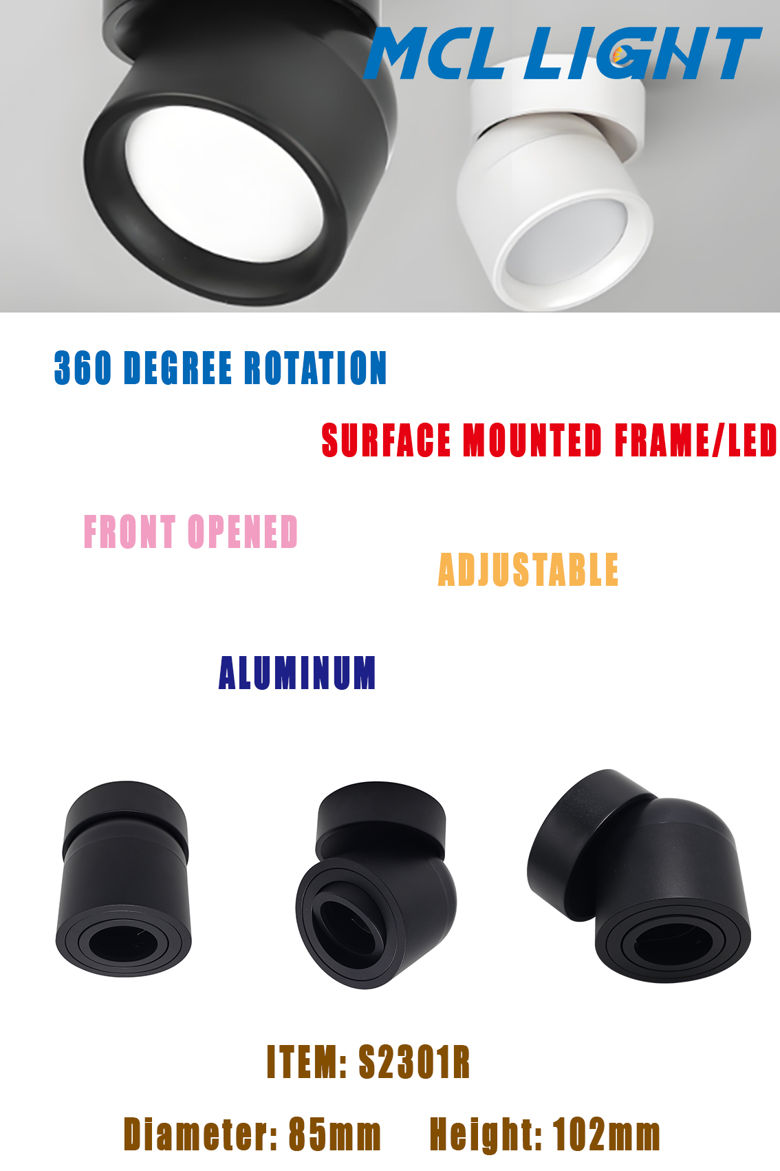 Surface mounted housing with 360 degree rotating